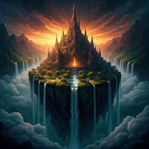 A fantasy castle on a floating island above the clouds